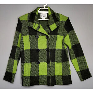 Keren Hart Jacket Womens Small Plaid Wool Double Breasted Coat Pockets